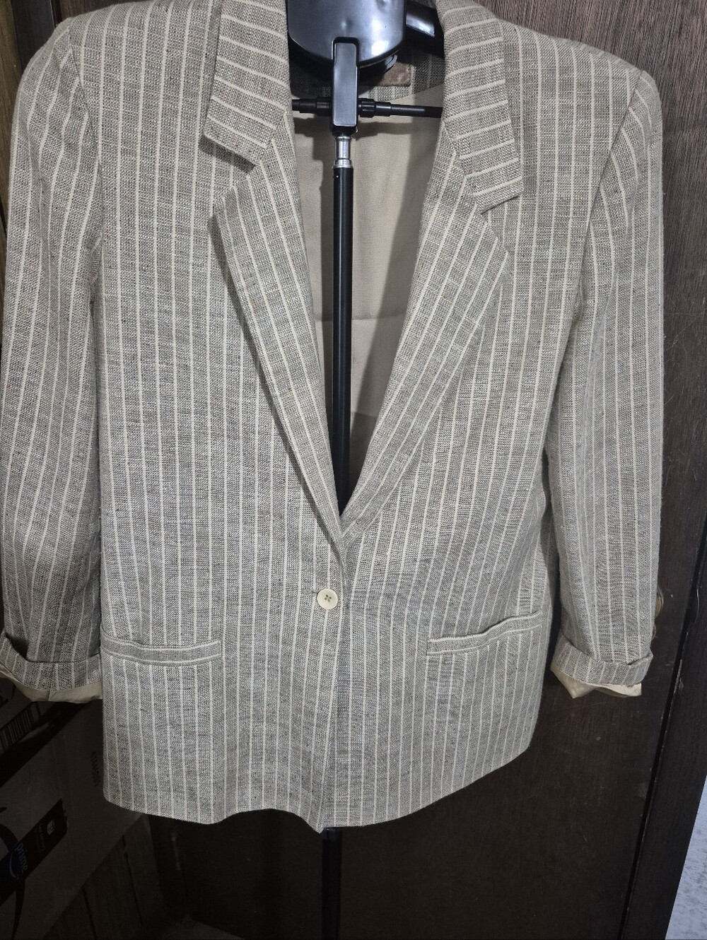 Vintage Saville Neutral Linen Pinstripe Blazer Jacket 80s Neutral Stripe 10 M